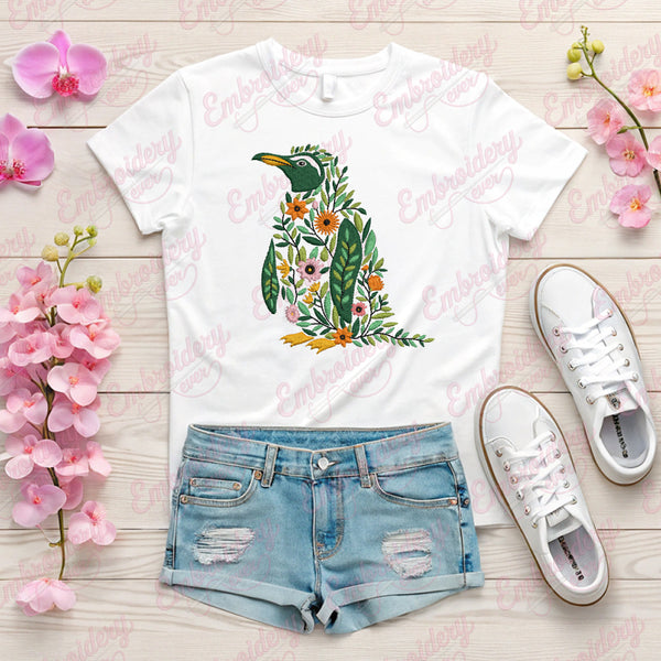 Beautiful Floral Penguin Embroidery Design