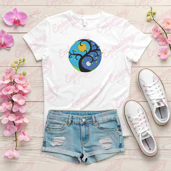 Day Night Yin Yang Embroidery Design