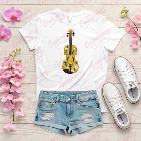 Violin Music Instrument Embroidery Design