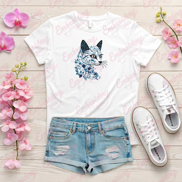 Botanical Cat Embroidery Design