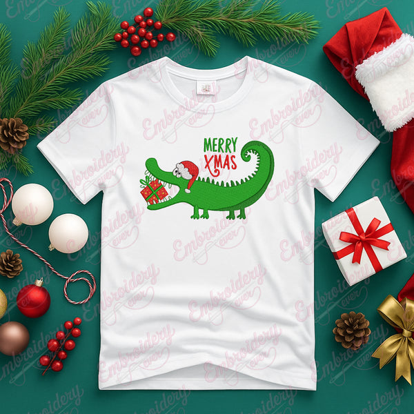 Xmas Crocodile Alligator Cheer Embroidery Design