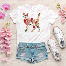 Tropical Leaves And Flowers Cat Embroidery Design