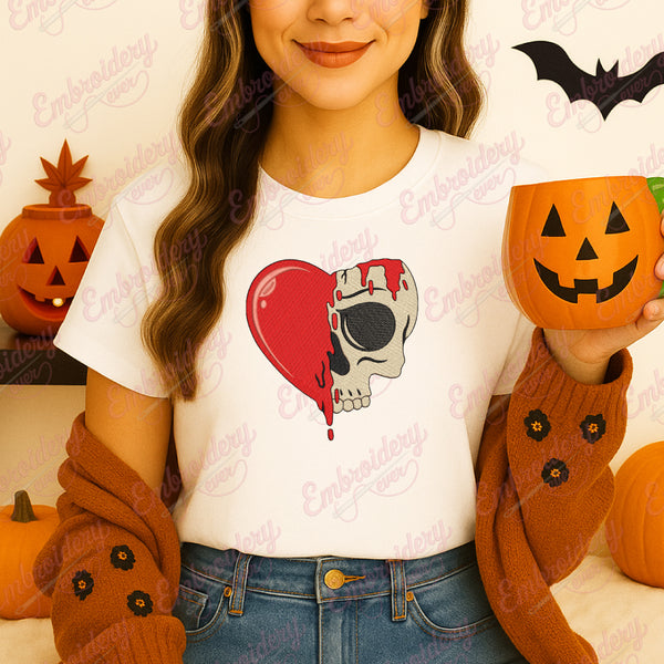 Heart Melting Skull Halloween Embroidery Design