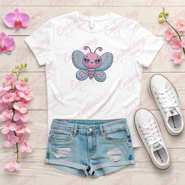 Cute Cartoon Style Butterfly Embroidery Design