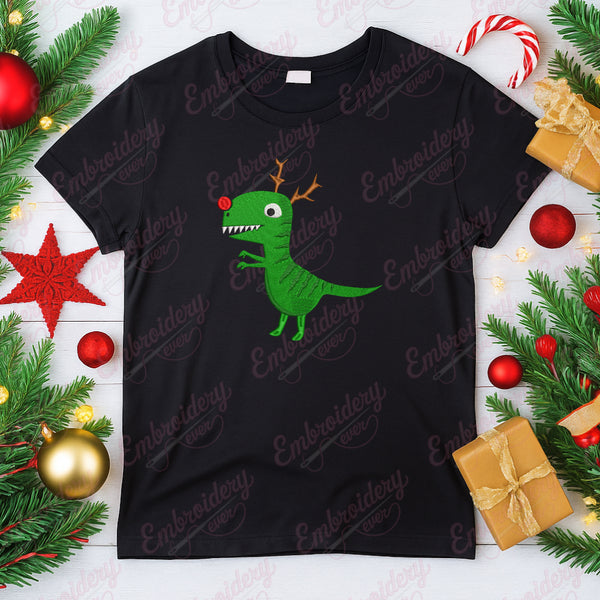 Cool Funny Christmas T-Rex Dinosaur Embroidery Design
