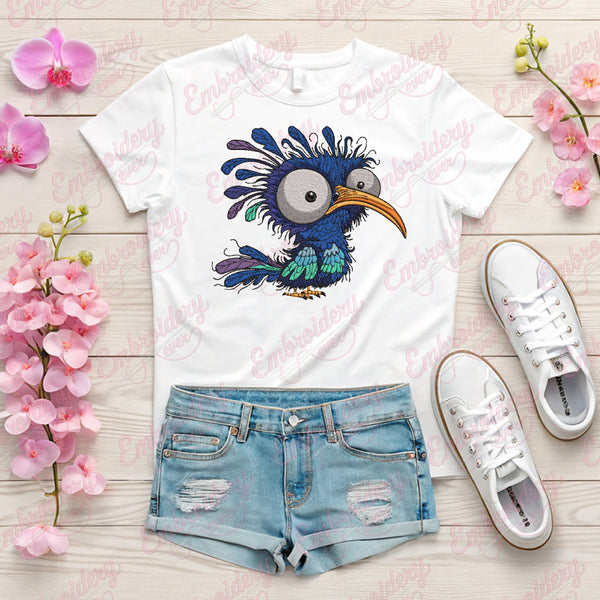Colorful Cartoon Bird With Large Eyes Embroidery Design