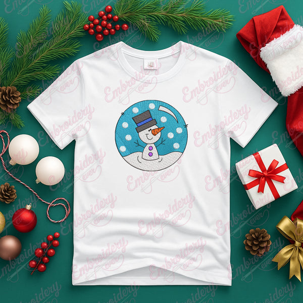 Christmas Snowman In A Snow Globe Embroidery Design