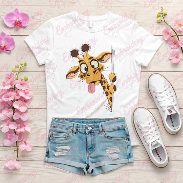 Funny Peeking Giraffe Embroidery Design