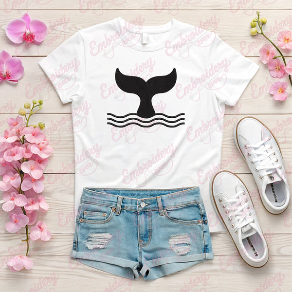 Whale Tail In Waves Embroidery Design