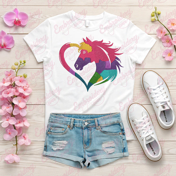 Colorful Horse Heart Embroidery Design