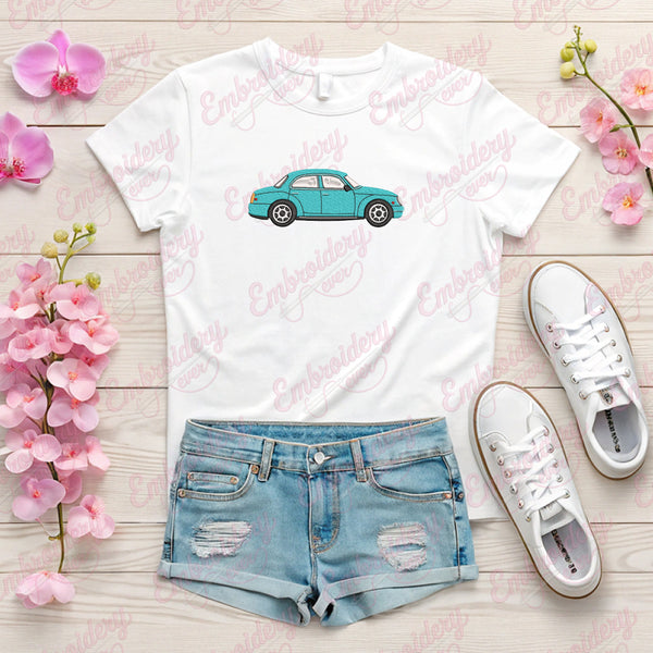 Classic Blue Car Embroidery Design