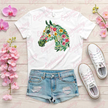 Tropical Leaves And Flowers Horse Embroidery Design