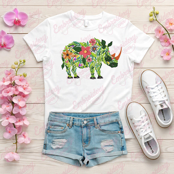 Beautiful Flower Rhino Embroidery Design