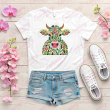 Tropical Leaves And Flowers Cow Head Embroidery Design