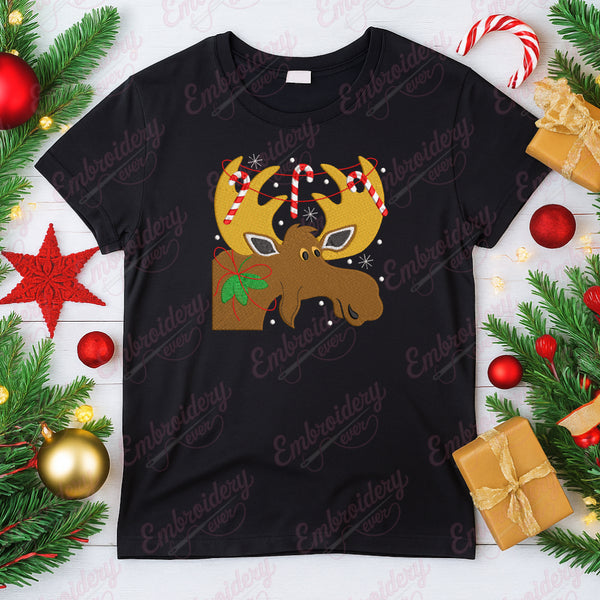 Christmas Moose Embroidery Design
