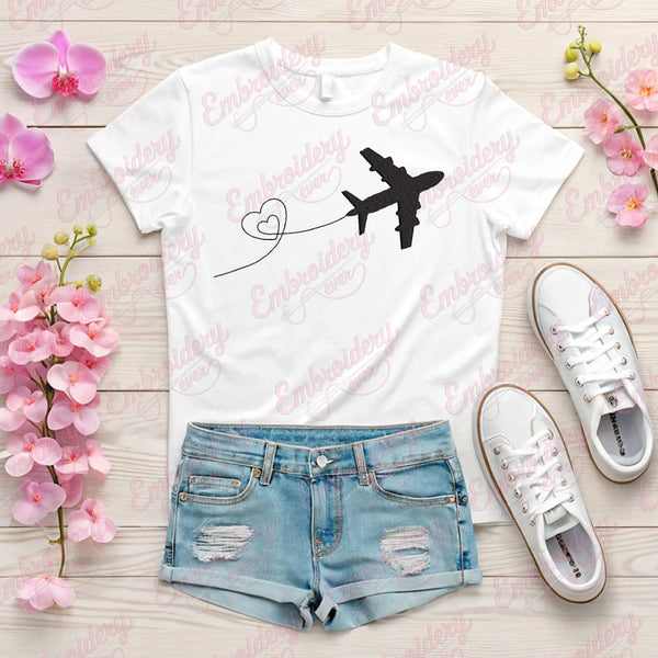 Airplane Love Embroidery Design