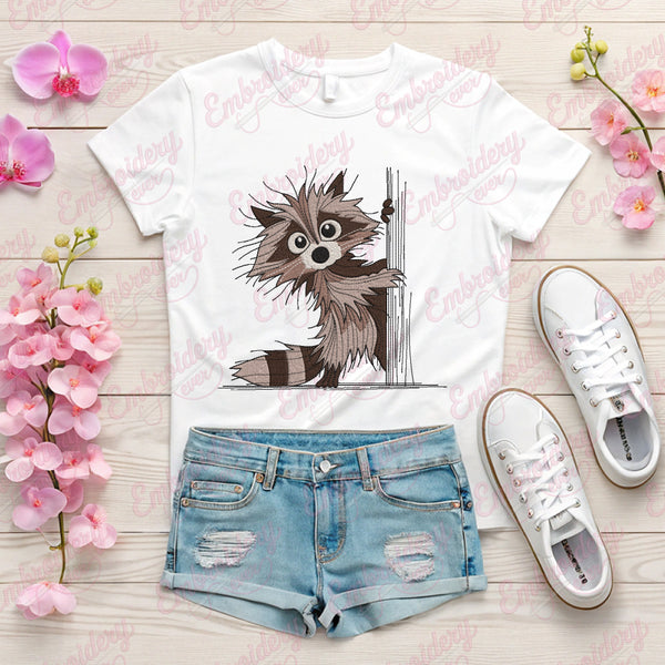 Peeking Raccoon Embroidery Design