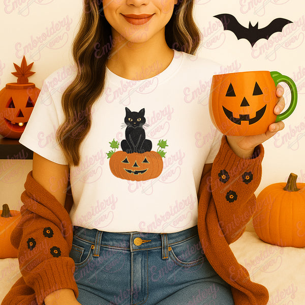 Halloween Pampkin With Cat Embroidery Design