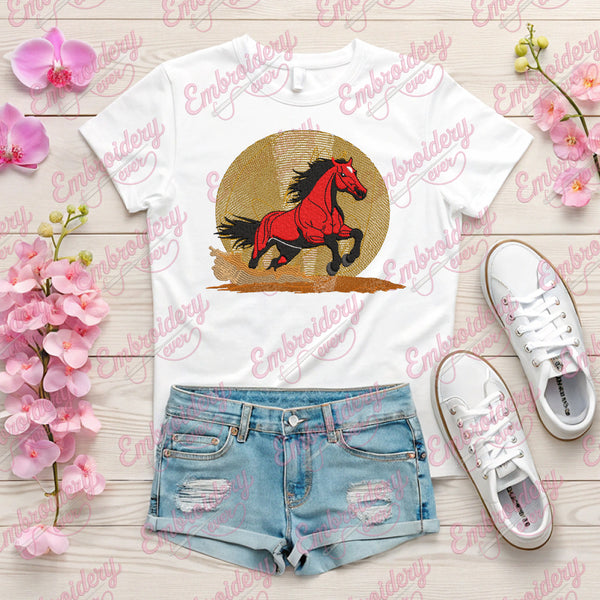 Vintage Horse Racing Embroidery Equestrian Machine Design