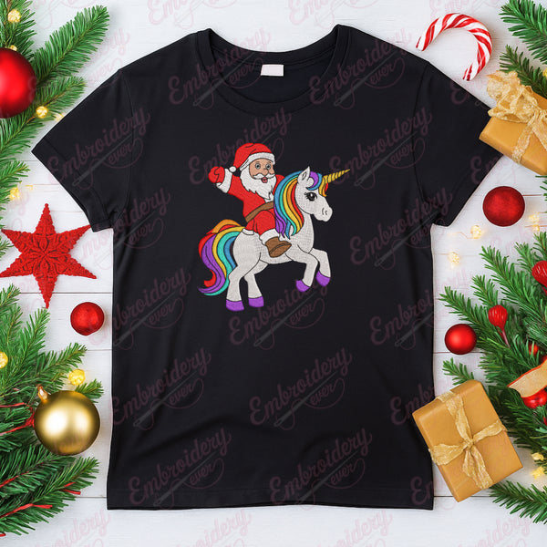 Santa Riding Unicorn Christmas Embroidery Design