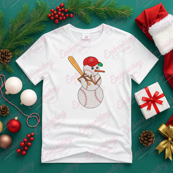 Christmas Snowman Baseball Player Embroidery Design