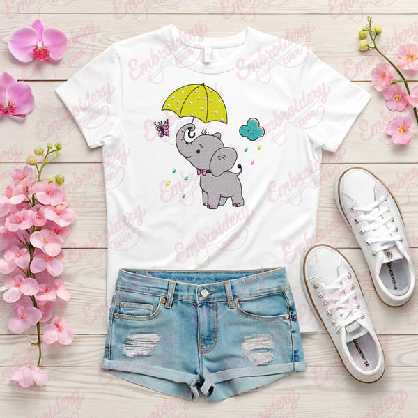 Elephant Umbrella Embroidery Design