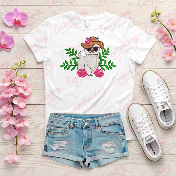 Floral Cute Llama Embroidery Design