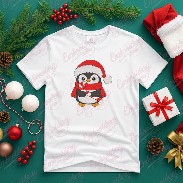 Christmas Penguin In Santa Hat Embroidery Design