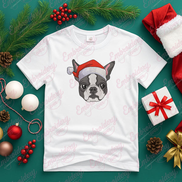 Christmas Boston Terrier Embroidery Design