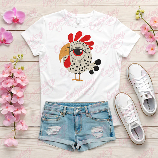 Funny Crazy Chicken Embroidery Design