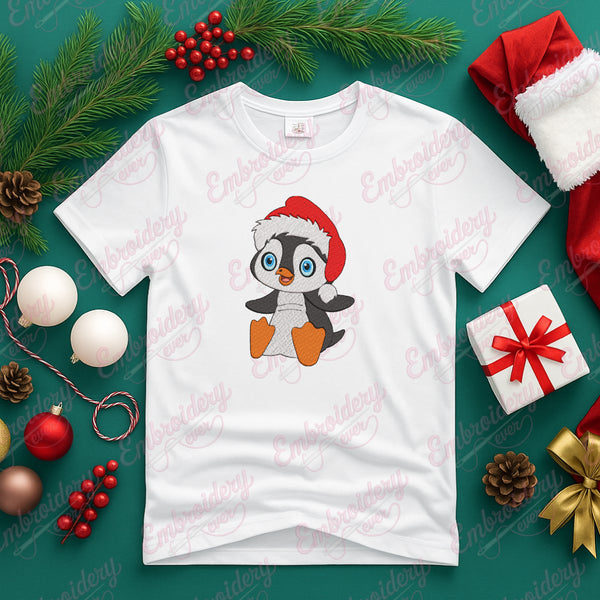Baby Penguin In Santa Hat Embroidery Design