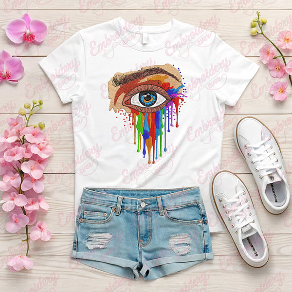 Beautiful Rainbow Woman Eye Embroidery Design