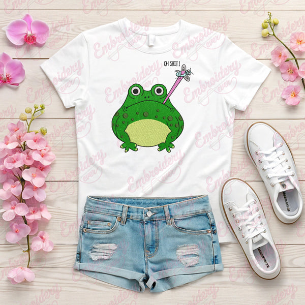Oh Shit! Frog Eats Fly Embroidery Design
