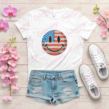 4th of July American Flag Smiley Face Embroidery Design