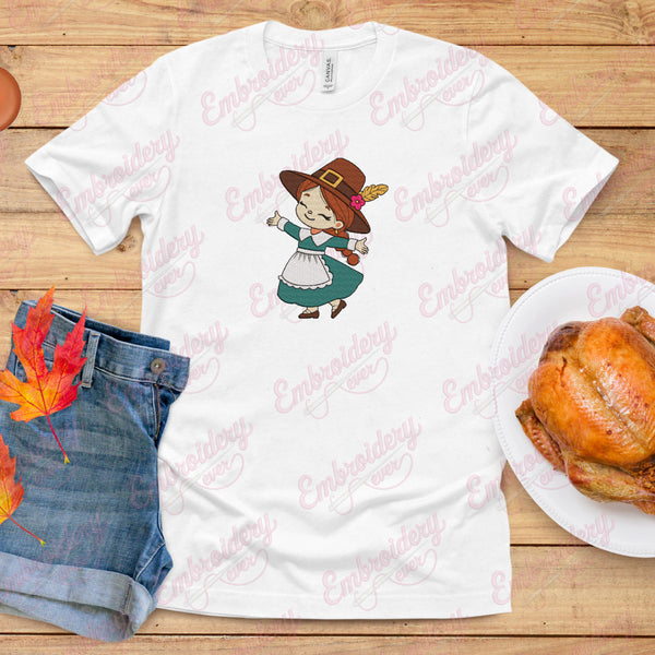 Sweet Pilgrim Girl Thanksgiving Embroidery Design