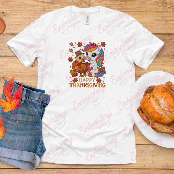 Unicorn Hugs Turkey Happy Thanksgiving Embroidery Design