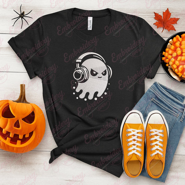 Halloween Ghost With Headphones Embroidery Design