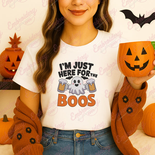 Here For The Boos Drinking Halloween Ghost Embroidery Design