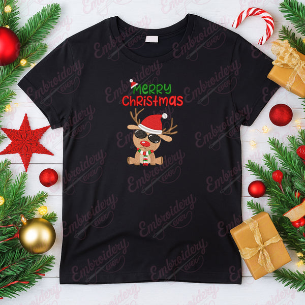 Cool Merry Christmas Reindeer Embroidery Design
