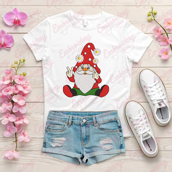 Gnome with Daisy Flower Embroidery Design