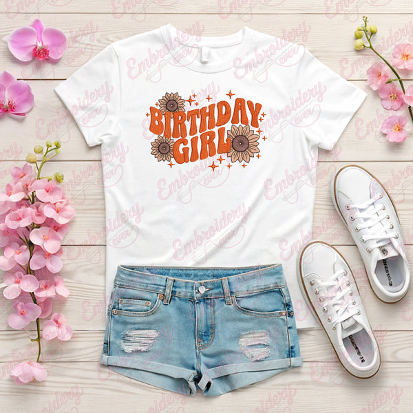 Floral Birthday Girl Embroidery Design