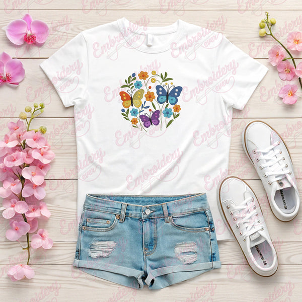 Butterfly In Blossoms Embroidery Design