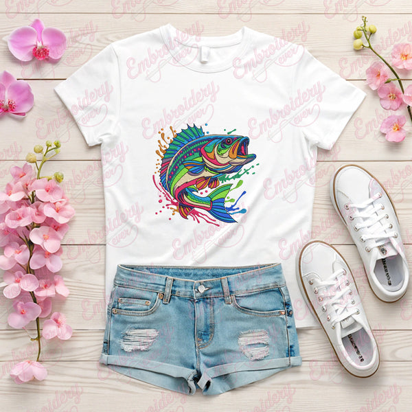 Colorful Bass Fish Embroidery Design