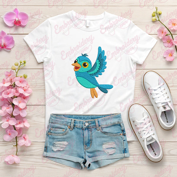 Funny Blue Bird Embroidery Design