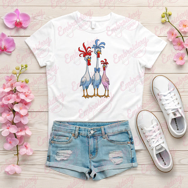 Colorful Crazy Chickens Embroidery Design