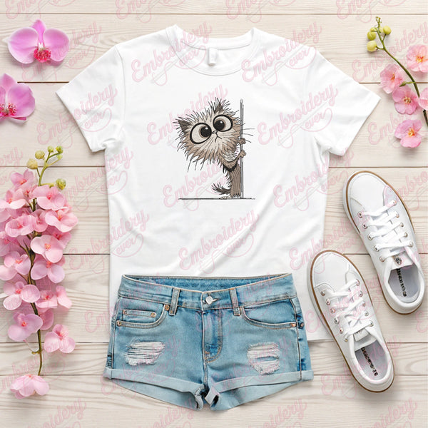 Cute Peeking Cat Machine Embroidery Design