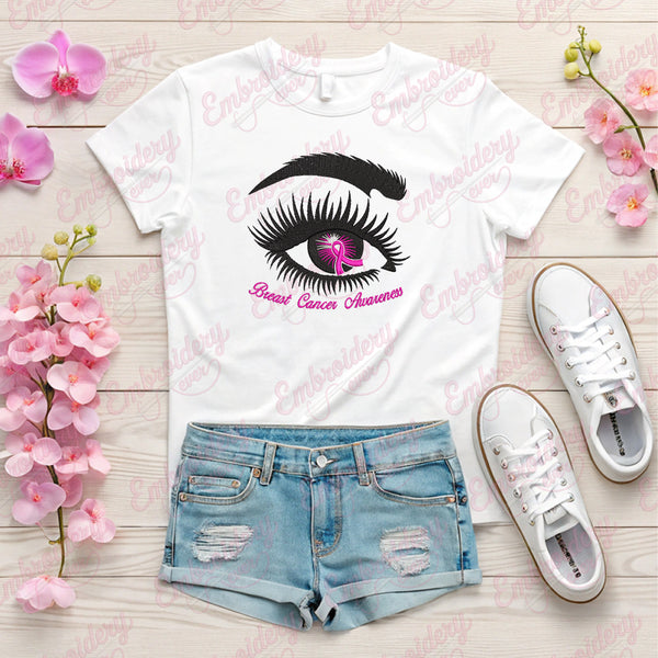 Eyes Pink Ribbon Warrior Breast Cancer Awareness Embroidery Design