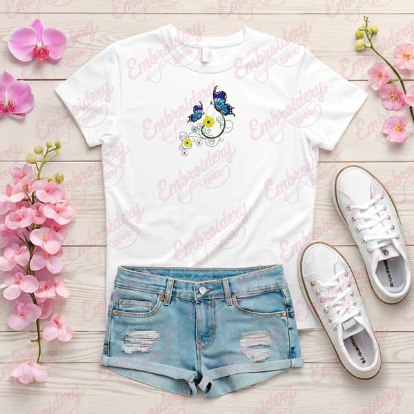 Butterfly With Flowers Embroidery Design