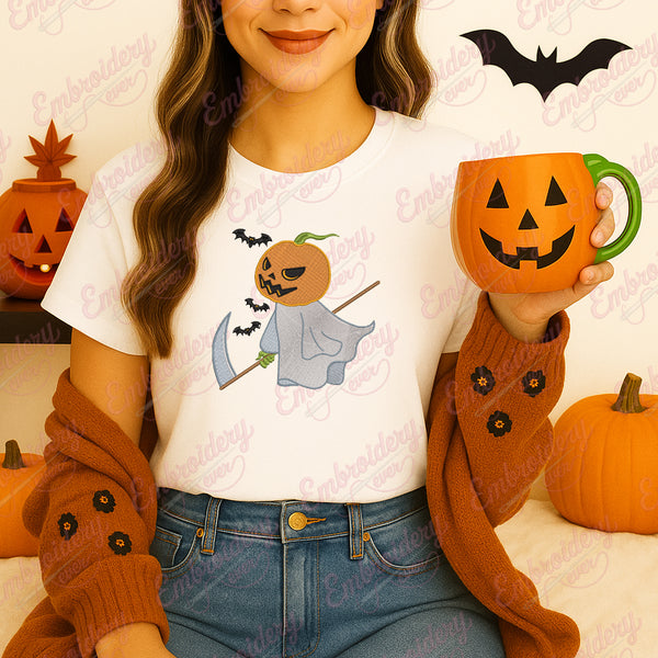 Halloween Pampkin Ghost Embroidery Design