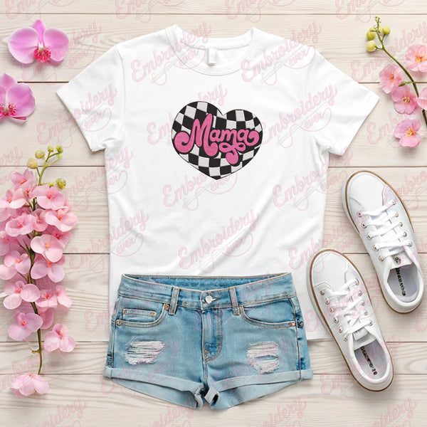 Mama Checkered Heart Embroidery Design